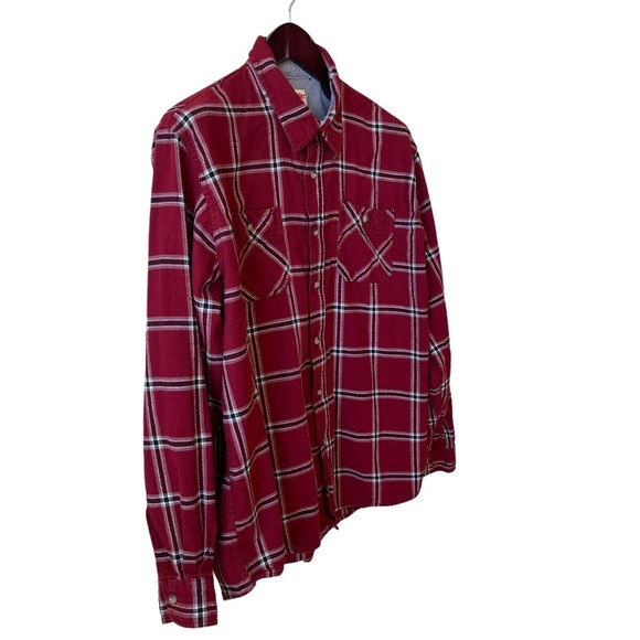 Wrangler Flannel Mens XL Red Plaid Cotton Long Sleeve Button Up Workwear - Picture 4 of 7